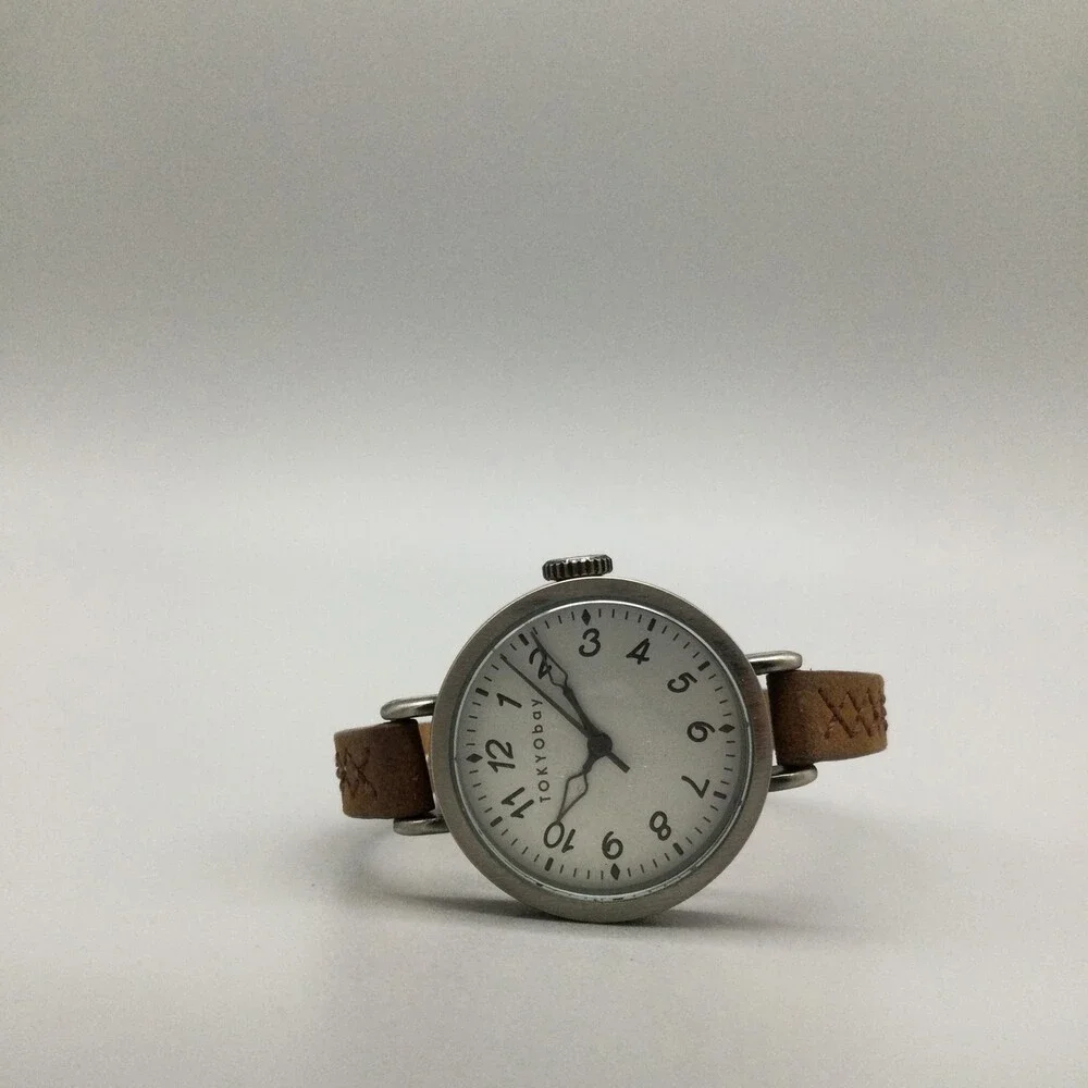 TOKYObay Womens Watch 28mm White Dial Brown Leather Arabic New Battery
